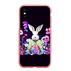 Чехол iPhone XS Max матовый Кролик в цветах на черном фоне, цвет: 3D-баблгам