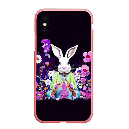 Чехол iPhone XS Max матовый Кролик в цветах на черном фоне / 3D-Баблгам – фото 1