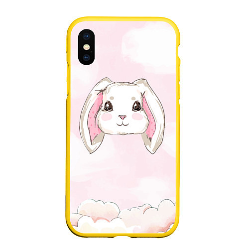 Чехол iPhone XS Max матовый Милый белый кролик / 3D-Желтый – фото 1
