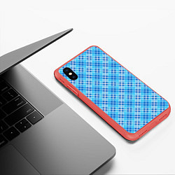 Чехол iPhone XS Max матовый Голубой узор в косую клетку, цвет: 3D-красный — фото 2