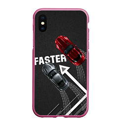 Чехол iPhone XS Max матовый Faster гонки JDM, цвет: 3D-малиновый