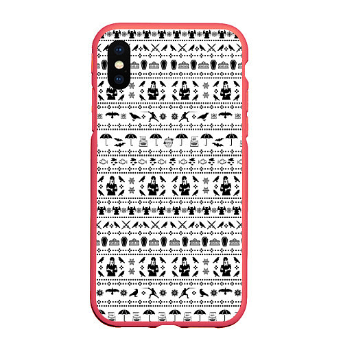 Чехол iPhone XS Max матовый Black pattern Wednesday Addams / 3D-Красный – фото 1