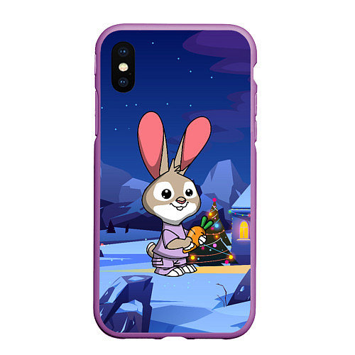 Чехол iPhone XS Max матовый Заяц и морковь / 3D-Фиолетовый – фото 1