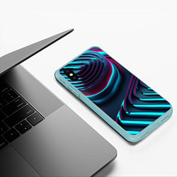 Чехол iPhone XS Max матовый Закругление неоновых линий, цвет: 3D-мятный — фото 2