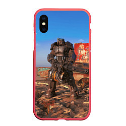 Чехол iPhone XS Max матовый Fallout 4 Power Armor x-01, цвет: 3D-красный