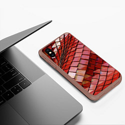 Чехол iPhone XS Max матовый Красный паттерн из металлических блоков, цвет: 3D-коричневый — фото 2