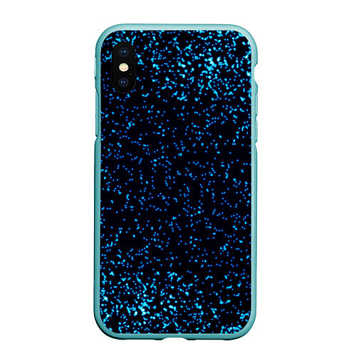 Чехол iPhone XS Max матовый Неоновый синий блеск на черном фоне / 3D-Мятный – фото 1