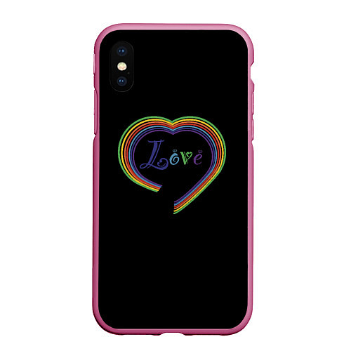 Чехол iPhone XS Max матовый Разноцветное сердце / 3D-Малиновый – фото 1