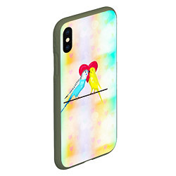 Чехол iPhone XS Max матовый Влюбленные волнистые попугайчики, цвет: 3D-темно-зеленый — фото 2