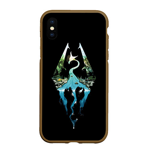 Чехол iPhone XS Max матовый Логотип Скайрим / 3D-Коричневый – фото 1