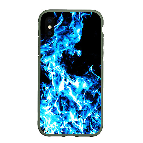 Чехол iPhone XS Max матовый Красивый неоновый синий огонь / 3D-Темно-зеленый – фото 1