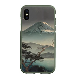 Чехол iPhone XS Max матовый Великий вулкан Фудзияма, цвет: 3D-темно-зеленый