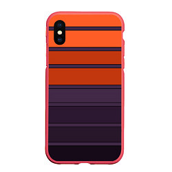 Чехол iPhone XS Max матовый Полосатый фиолетово-оранжевый узор, цвет: 3D-красный