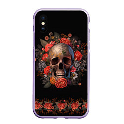 Чехол iPhone XS Max матовый Череп украшенный цветами