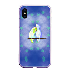 Чехол iPhone XS Max матовый Влюбленные попугаи в день Святого Валентина