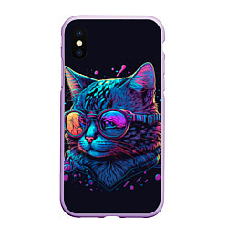 Чехол iPhone XS Max матовый Кот неоновый, цвет: 3D-сиреневый