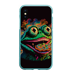 Чехол iPhone XS Max матовый Лягушонок Пепе зомби, цвет: 3D-мятный