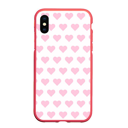 Чехол iPhone XS Max матовый Pink hearts / 3D-Красный – фото 1