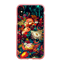 Чехол iPhone XS Max матовый Цветочный паттерн с цветами и листьями