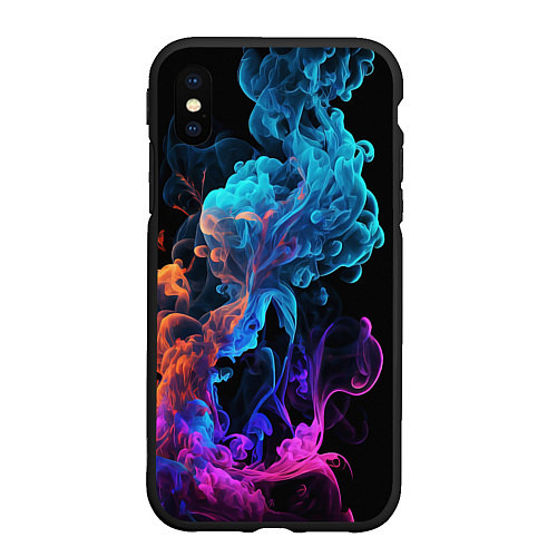 Чехол iPhone XS Max матовый Неоновый цветной дым на черном фоне / 3D-Черный – фото 1