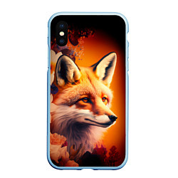 Чехол iPhone XS Max матовый Огненно рыжая лиса в цветах, цвет: 3D-голубой