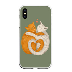 Чехол iPhone XS Max матовый Любовь котов сердце, цвет: 3D-белый