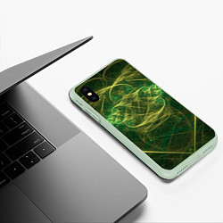Чехол iPhone XS Max матовый Зелёно-жёлтый волнообразные линии во тьме, цвет: 3D-салатовый — фото 2