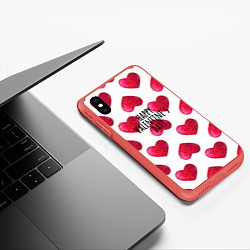 Чехол iPhone XS Max матовый Сердца из краски - паттерн на день святого валенти, цвет: 3D-красный — фото 2