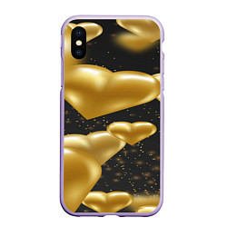 Чехол iPhone XS Max матовый Золотые сердца на день святого валентина фон, цвет: 3D-светло-сиреневый