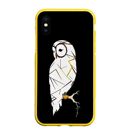Чехол iPhone XS Max матовый Сова из золотой потали на черном фоне / 3D-Желтый – фото 1