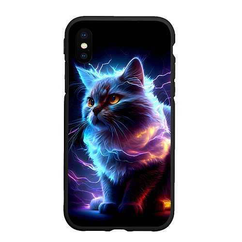 Чехол iPhone XS Max матовый Электрический котёнок искрящий молниями / 3D-Черный – фото 1