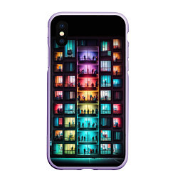Чехол iPhone XS Max матовый Разноцветный жилой дом, цвет: 3D-светло-сиреневый