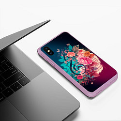 Чехол iPhone XS Max матовый Цветы и музыкальная нота, цвет: 3D-сиреневый — фото 2