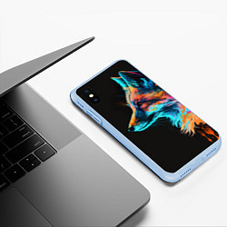 Чехол iPhone XS Max матовый Лиса красками, цвет: 3D-голубой — фото 2