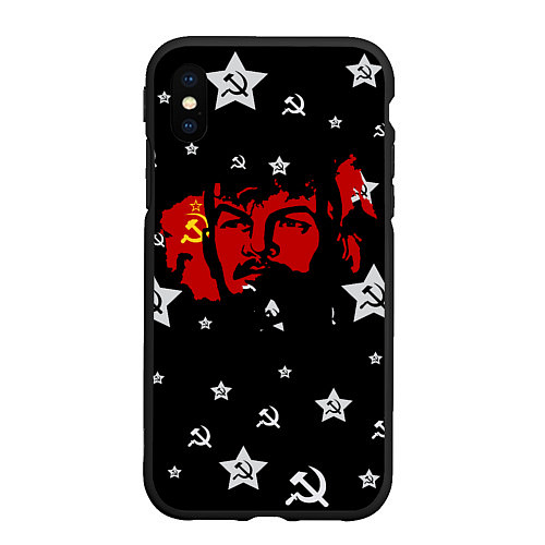 Чехол iPhone XS Max матовый Ленин на фоне звезд / 3D-Черный – фото 1