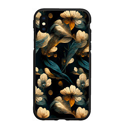 Чехол iPhone XS Max матовый Узор цветочный паттерн, цвет: 3D-черный