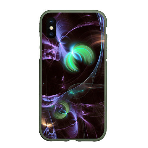 Чехол iPhone XS Max матовый Магические фиолетовые волны и цветные космические / 3D-Темно-зеленый – фото 1