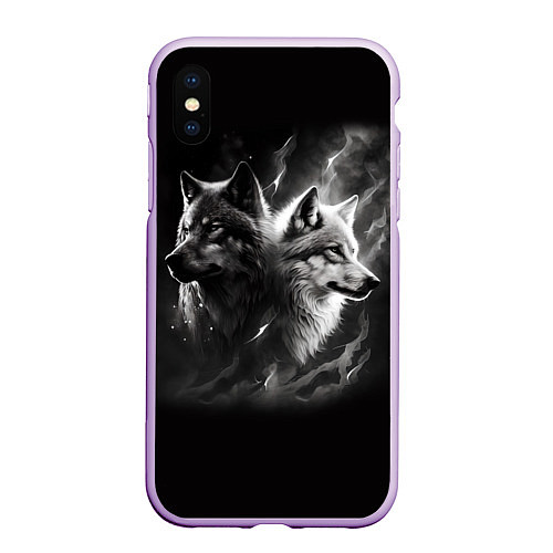 Чехол iPhone XS Max матовый Волки - белый и черный / 3D-Сиреневый – фото 1