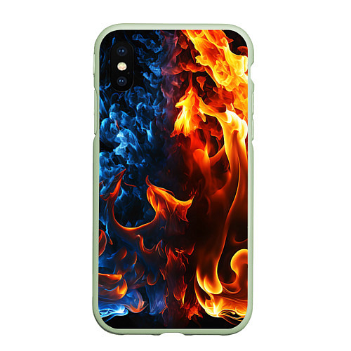 Чехол iPhone XS Max матовый Битва огней - два пламени / 3D-Салатовый – фото 1