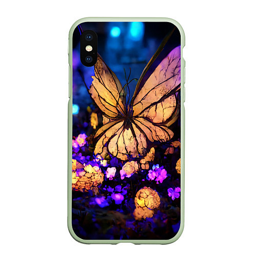 Чехол iPhone XS Max матовый Цветок бабочка midjouney / 3D-Салатовый – фото 1