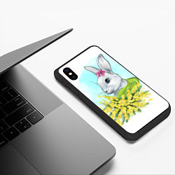 Чехол iPhone XS Max матовый Весенний кролик с букетом цветов, цвет: 3D-черный — фото 2