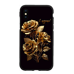 Чехол iPhone XS Max матовый Золотые розы, цвет: 3D-черный