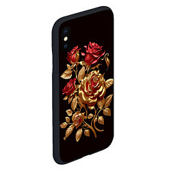 Чехол iPhone XS Max матовый Красные и золотые розы, цвет: 3D-черный — фото 2