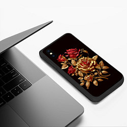 Чехол iPhone XS Max матовый Красные и золотые розы, цвет: 3D-черный — фото 2