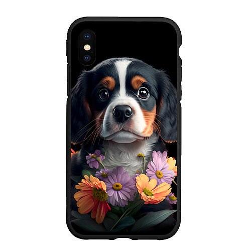 Чехол iPhone XS Max матовый Бернский зенненхунд милый щенок / 3D-Черный – фото 1