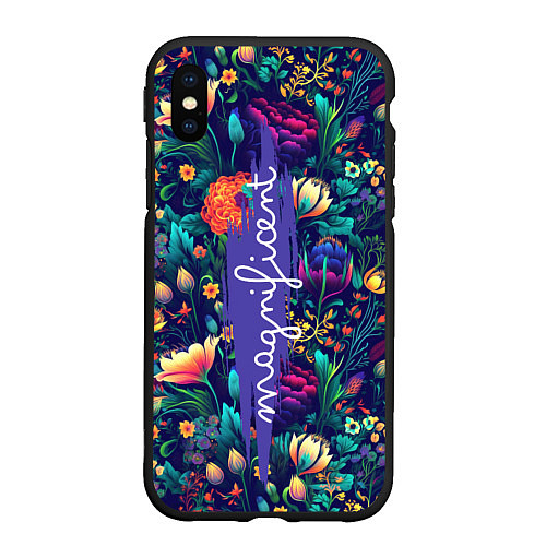 Чехол iPhone XS Max матовый Magnificent Великолепная цветы / 3D-Черный – фото 1