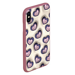 Чехол iPhone XS Max матовый Сердечки объемные вдавленные - паттерн, цвет: 3D-малиновый — фото 2