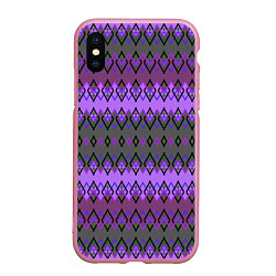 Чехол iPhone XS Max матовый Серо-фиолетовый этнический геометрический узор, цвет: 3D-розовый