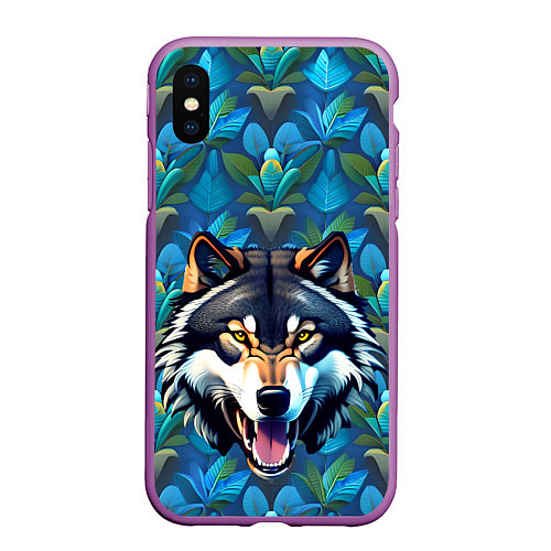 Чехол iPhone XS Max матовый Волк из джунглей / 3D-Фиолетовый – фото 1