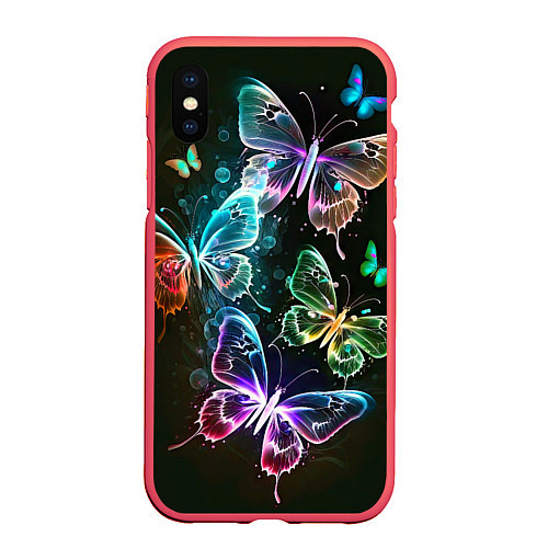 Чехол iPhone XS Max матовый Неоновые дикие бабочки / 3D-Красный – фото 1